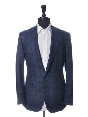 Canali Dark Blue Check Silk Wool Blazer 44R 37942